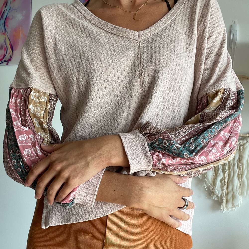 Paisley Sleeve + Light Pink Longsleeve Top